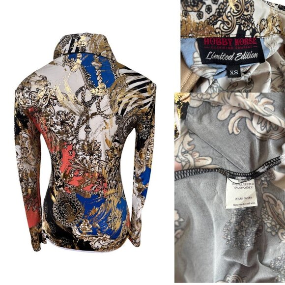 VINTAGE Y2K RARE EQUESTRIAN HOBBY HORSE WESTERN PAISLEY GRAPHIC TOP XSMALL #9 - Picture 4 of 4